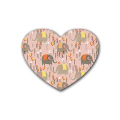 Cute Elephant Wild Flower Field Seamless Pattern Rubber Coaster (heart)  by Vaneshart