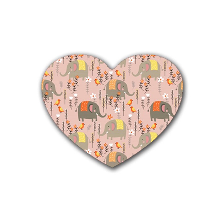 Cute Elephant Wild Flower Field Seamless Pattern Rubber Coaster (Heart) 