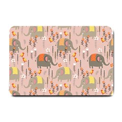 Cute Elephant Wild Flower Field Seamless Pattern Small Doormat  by Vaneshart