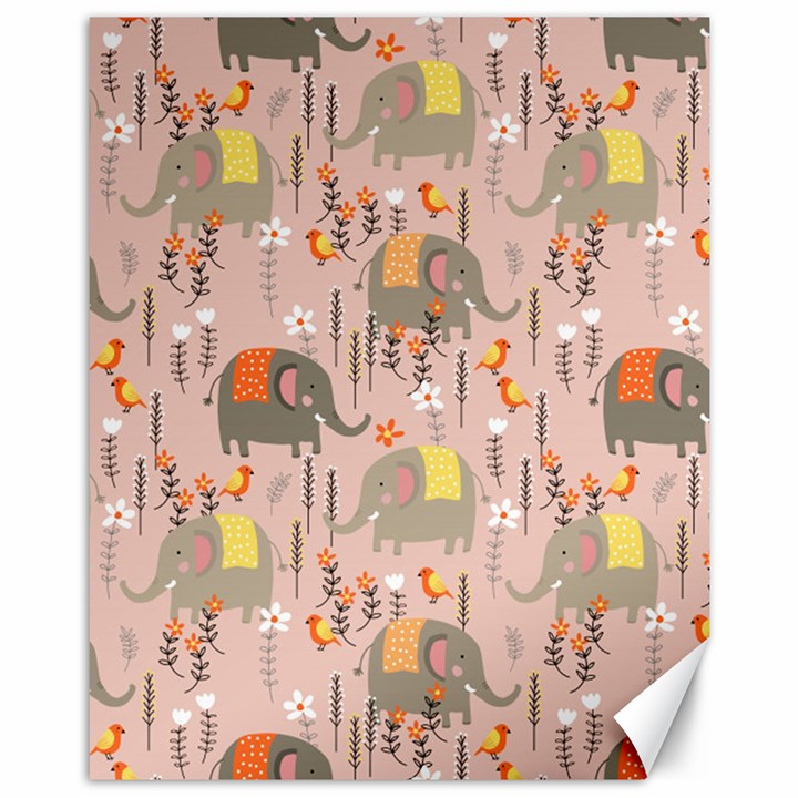 Cute Elephant Wild Flower Field Seamless Pattern Canvas 11  x 14 