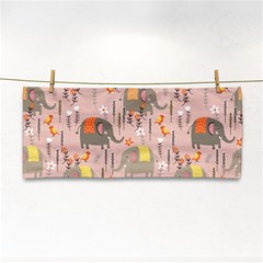 Cute Elephant Wild Flower Field Seamless Pattern Hand Towel by Vaneshart