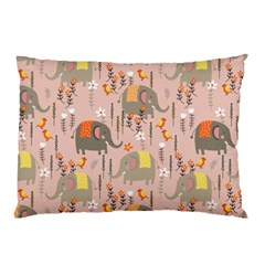 Cute Elephant Wild Flower Field Seamless Pattern Pillow Case by Vaneshart