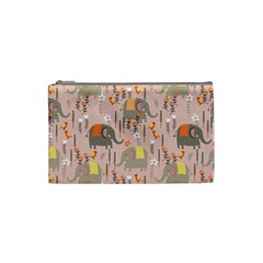 Cute Elephant Wild Flower Field Seamless Pattern Cosmetic Bag (small) by Vaneshart