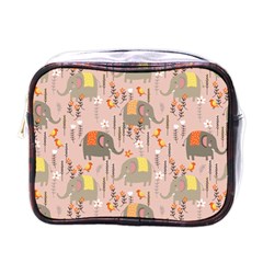 Cute Elephant Wild Flower Field Seamless Pattern Mini Toiletries Bag (one Side) by Vaneshart