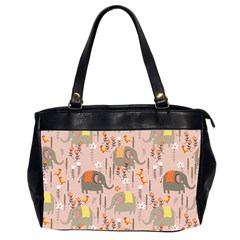 Cute Elephant Wild Flower Field Seamless Pattern Oversize Office Handbag (2 Sides) by Vaneshart