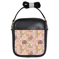 Cute Elephant Wild Flower Field Seamless Pattern Girls Sling Bag by Vaneshart