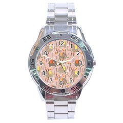 Cute Elephant Wild Flower Field Seamless Pattern Stainless Steel Analogue Watch by Vaneshart