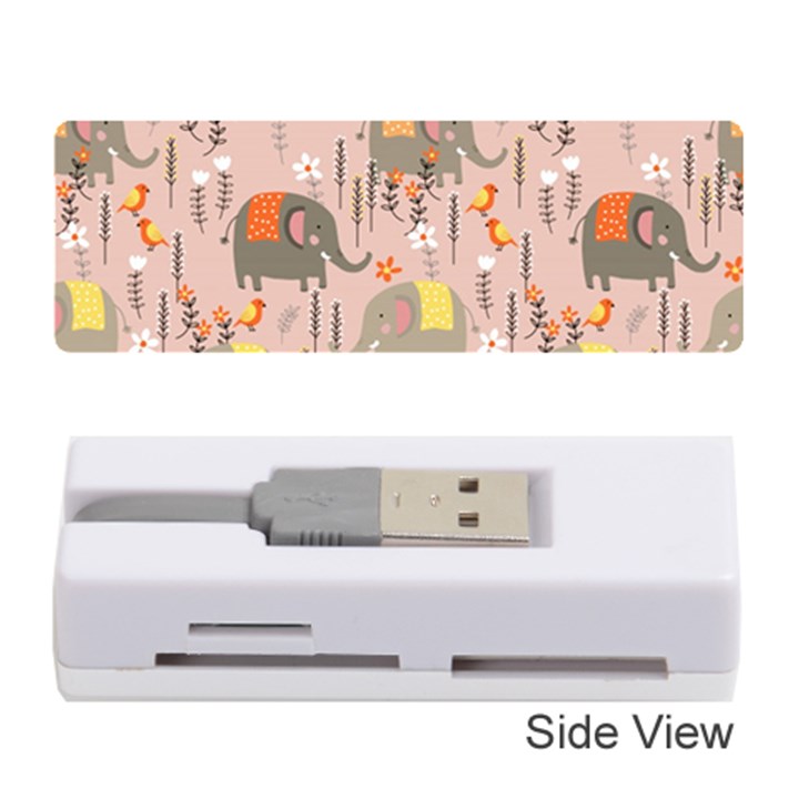 Cute Elephant Wild Flower Field Seamless Pattern Memory Card Reader (Stick)