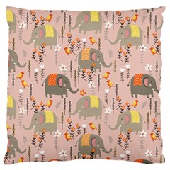 Cute Elephant Wild Flower Field Seamless Pattern Large Cushion Case (one Side) by Vaneshart