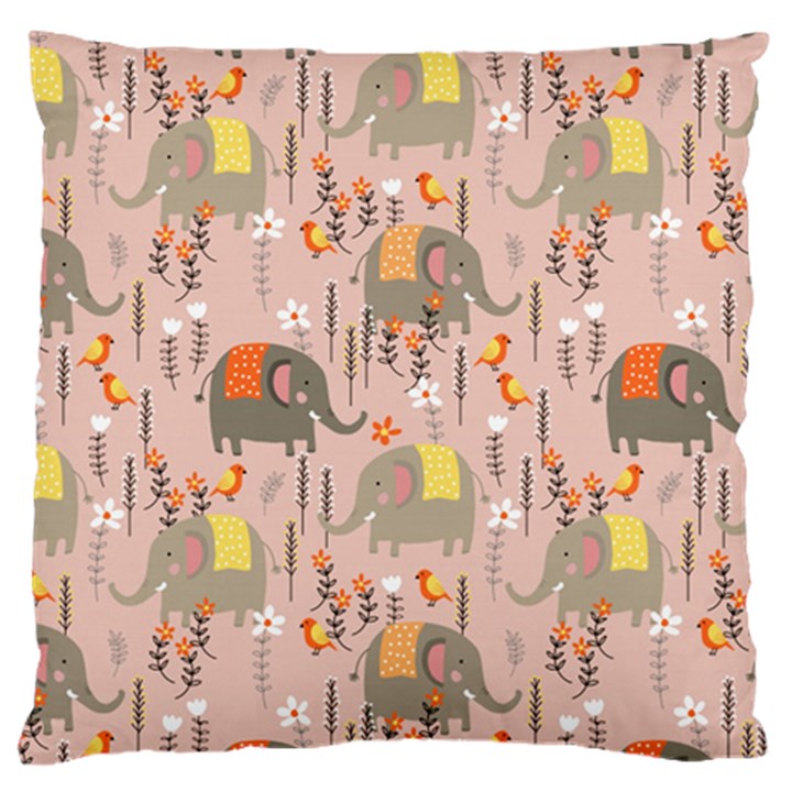 Cute Elephant Wild Flower Field Seamless Pattern Large Cushion Case (Two Sides)