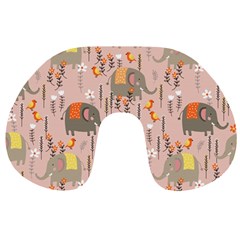 Cute Elephant Wild Flower Field Seamless Pattern Travel Neck Pillow by Vaneshart