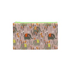 Cute Elephant Wild Flower Field Seamless Pattern Cosmetic Bag (xs) by Vaneshart