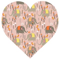 Cute Elephant Wild Flower Field Seamless Pattern Wooden Puzzle Heart