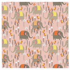 Cute Elephant Wild Flower Field Seamless Pattern Wooden Puzzle Square by Vaneshart