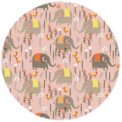 Cute Elephant Wild Flower Field Seamless Pattern Wooden Bottle Opener (round)