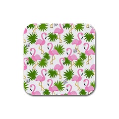 Seamless Pattern With Cute Flamingos Rubber Square Coaster (4 Pack)  by Vaneshart