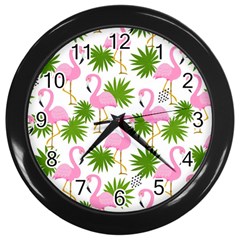 Seamless Pattern With Cute Flamingos Wall Clock (black) by Vaneshart