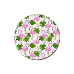 Seamless Pattern With Cute Flamingos Rubber Coaster (round)  by Vaneshart