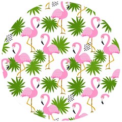 Seamless Pattern With Cute Flamingos Wooden Puzzle Round by Vaneshart