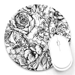 Vintage Floral Vector Seamless Pattern With Roses Round Mousepads by Vaneshart