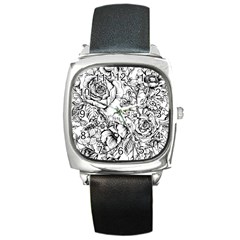 Vintage Floral Vector Seamless Pattern With Roses Square Metal Watch by Vaneshart