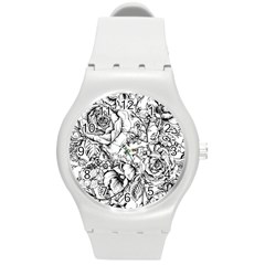 Vintage Floral Vector Seamless Pattern With Roses Round Plastic Sport Watch (m) by Vaneshart