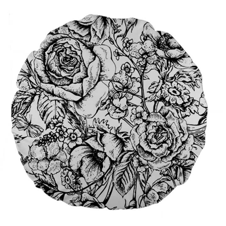 Vintage Floral Vector Seamless Pattern With Roses Large 18  Premium Flano Round Cushions