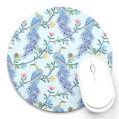 Beautiful Peacock Seamless Pattern Round Mousepads by Vaneshart