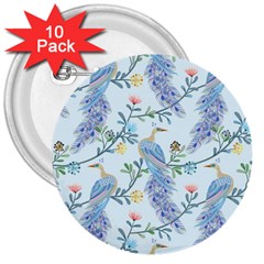 Beautiful Peacock Seamless Pattern 3  Buttons (10 Pack)  by Vaneshart