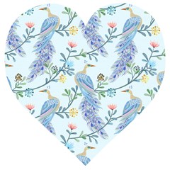 Beautiful Peacock Seamless Pattern Wooden Puzzle Heart by Vaneshart