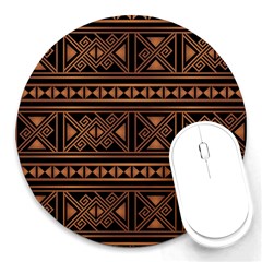 Colorful Bright Ethnic Seamless Striped Pattern Background Orange Black Colors Round Mousepads by Vaneshart