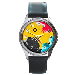 Abstract Colorful Pattern Shape Design Background Round Metal Watch