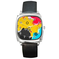 Abstract Colorful Pattern Shape Design Background Square Metal Watch