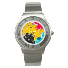 Abstract Colorful Pattern Shape Design Background Stainless Steel Watch