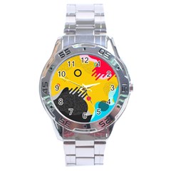 Abstract Colorful Pattern Shape Design Background Stainless Steel Analogue Watch