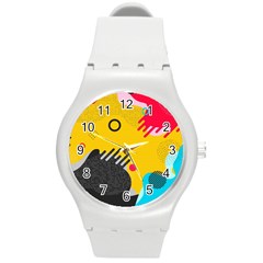 Abstract Colorful Pattern Shape Design Background Round Plastic Sport Watch (M)