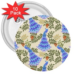 Peacock Vector Design Seamless Pattern Fabri Textile 3  Buttons (10 Pack)  by Vaneshart