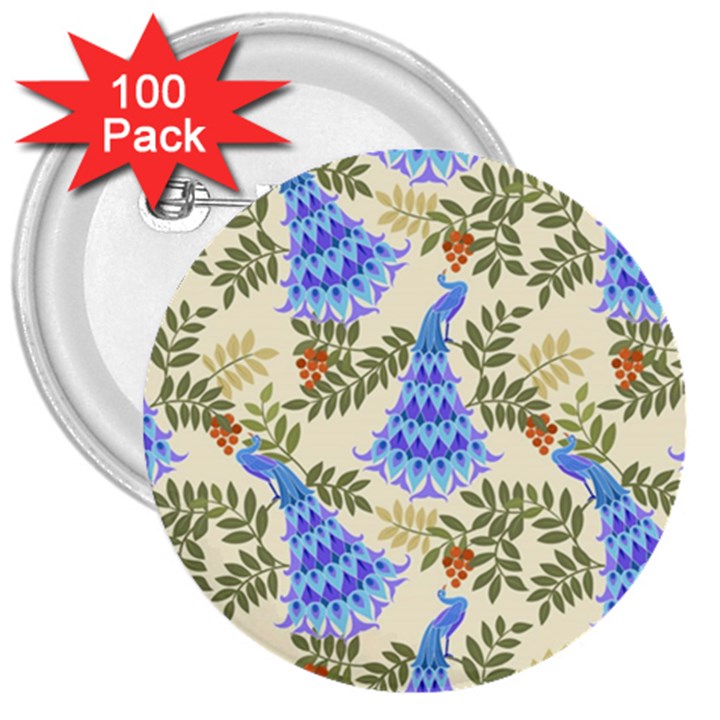 Peacock Vector Design Seamless Pattern Fabri Textile 3  Buttons (100 pack) 