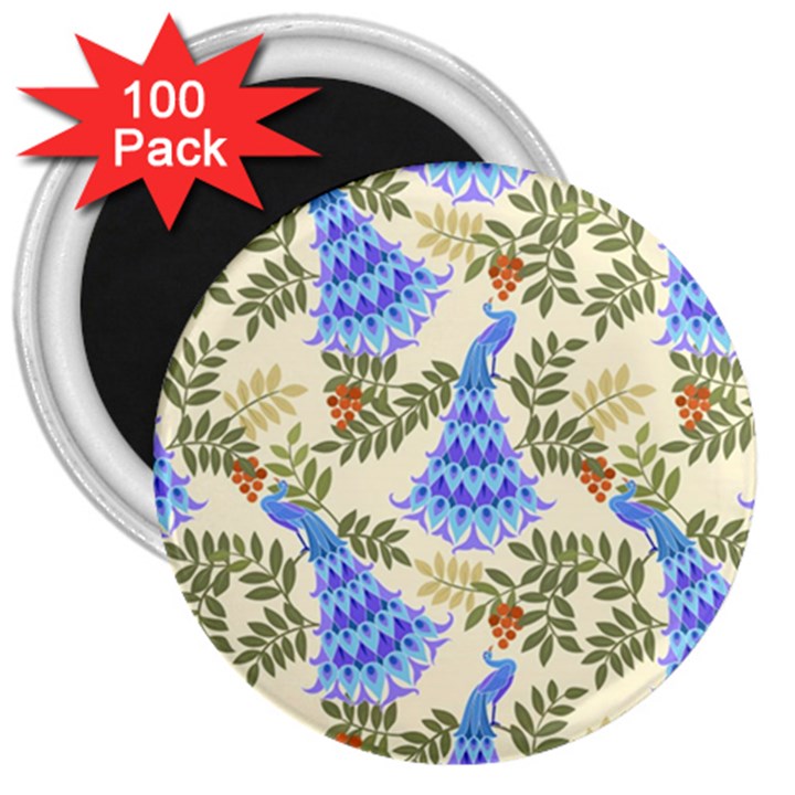 Peacock Vector Design Seamless Pattern Fabri Textile 3  Magnets (100 pack)