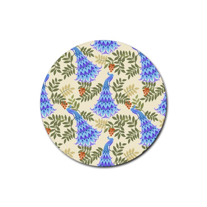 Peacock Vector Design Seamless Pattern Fabri Textile Rubber Round Coaster (4 pack) 