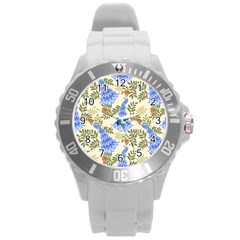 Peacock Vector Design Seamless Pattern Fabri Textile Round Plastic Sport Watch (l) by Vaneshart