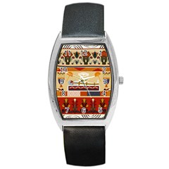 Seamless Ethnic Pattern Barrel Style Metal Watch by Vaneshart