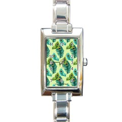 Peacock Feather Pattern Rectangle Italian Charm Watch by Vaneshart