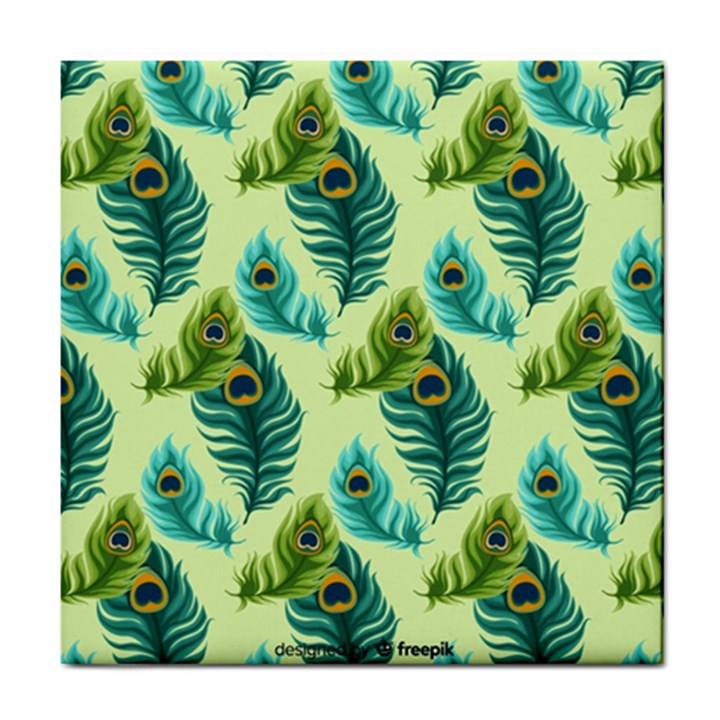 Peacock Feather Pattern Tile Coaster