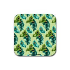 Peacock Feather Pattern Rubber Coaster (square)  by Vaneshart