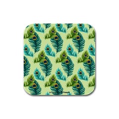 Peacock Feather Pattern Rubber Square Coaster (4 Pack)  by Vaneshart