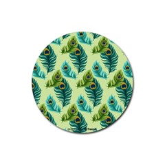 Peacock Feather Pattern Rubber Round Coaster (4 Pack)  by Vaneshart