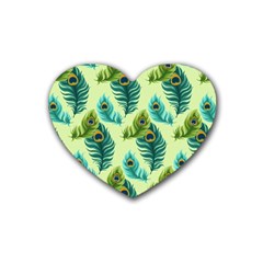 Peacock Feather Pattern Rubber Coaster (heart)  by Vaneshart