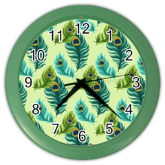 Peacock Feather Pattern Color Wall Clock by Vaneshart