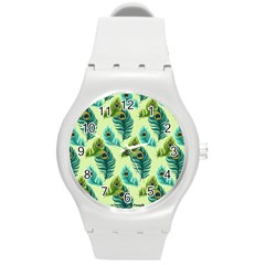 Peacock Feather Pattern Round Plastic Sport Watch (m) by Vaneshart